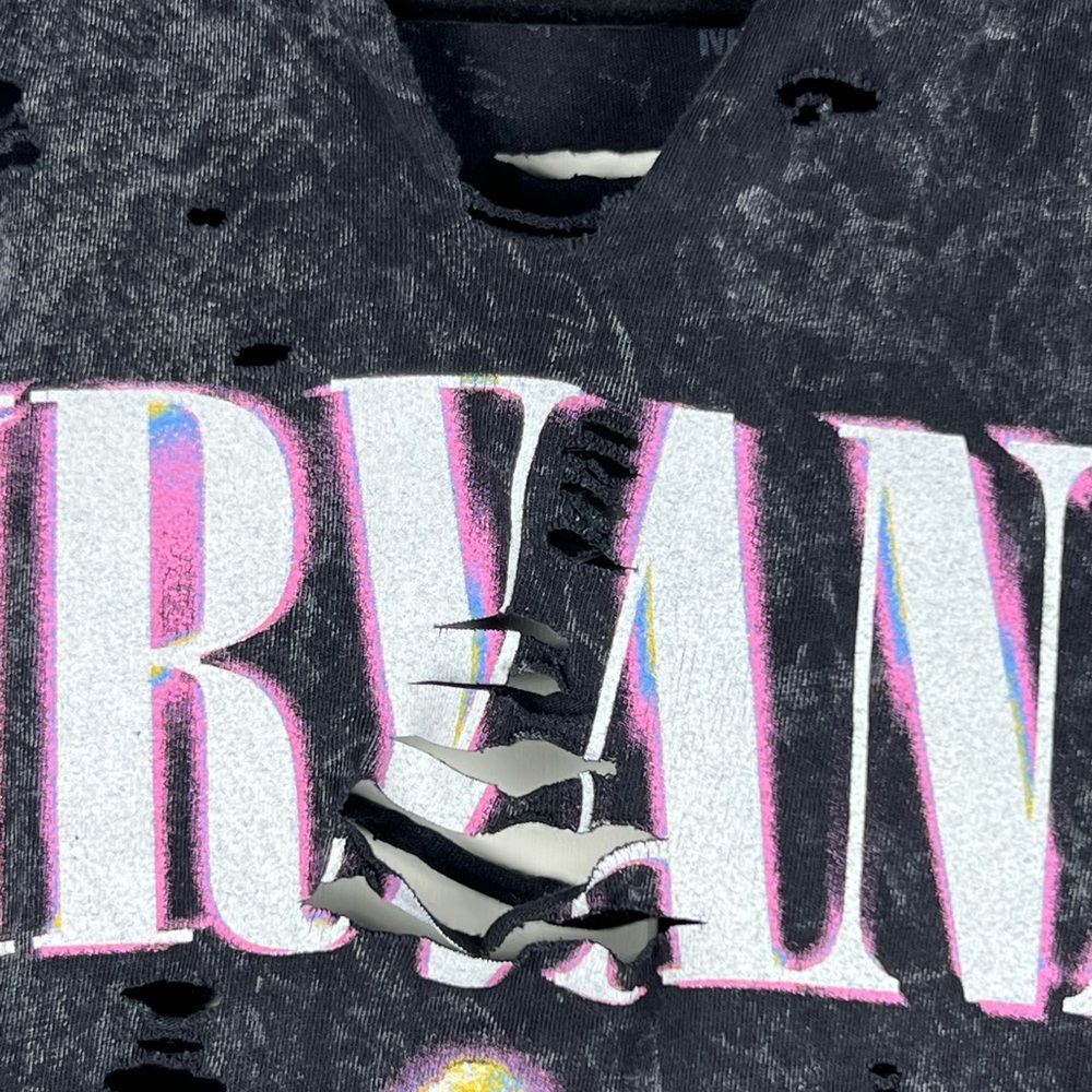 NIRVANA Distressed Cutout Black and Purple Graphic Muscle Tee Mineral Wash Sz M - Picture 5 of 5